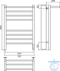 Полотенцесушитель электрический Terminus Аврора П8 50х80 с полкой (черный матовый) (с возможностью скрытого подключения)
