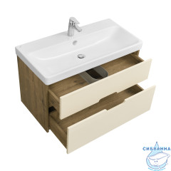 Тумба Акватон Оливия 90 с раковиной Адриана 90 бежевый/дуб велингтон