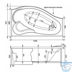Акриловая ванна Aquanet Palma 170x100 R с каркасом