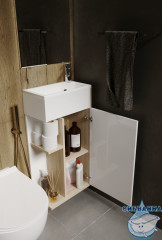 Тумба подвесная 1Marka Laura 40П с раковиной Laura 40 дуб сонома R