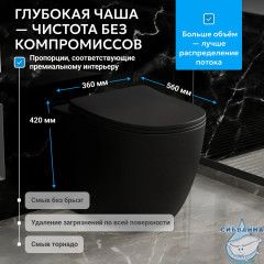 Унитаз ABBER Bequem AC1111TMB приставной черный матовый, безободковый, смыв торнадо