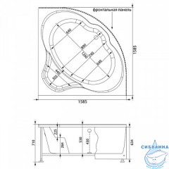 Акриловая ванна Aquanet Santiago 160x160 с каркасом