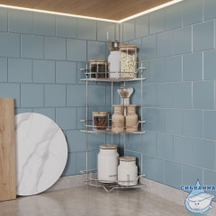 Полка трёхъярусная угловая, проволока стальная, хром, Grid, Milardo, GRICC3CM44