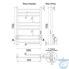 Полотенцесушитель электрический Toni Arti Loreto pulsante 9П 300x700 черный матовый