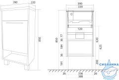 Тумба напольная 1Marka Lira 40Н с раковиной Lira 40 белый глянец R