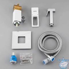 Встраиваемый смеситель с гигиеническим душем Gappo G7217-8 (хром/белый)