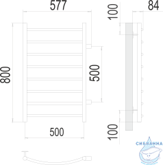 Полотенцесушитель водяной Terminus Классик П8 50х80 (боковое подключение 50 см) (черный матовый)