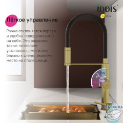 Смеситель для кухни с каналом для фильтрованной воды и гибким изливом, матовое золото, Ikon, IDDIS, IKNMGFFi05