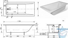 Ванна из искусственного мрамора Aquanet Bright Stone 170x75