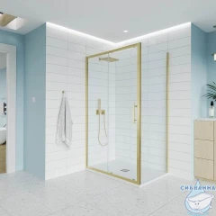 Душевое ограждение Veconi Эво 100x120 профиль брашированное золото, стекло тонированное E1-SP-G-100120-01-C9 (без поддона)