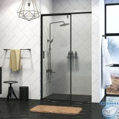 Дверь в нишу Wasserkraft Elbe 100 см профиль черный, стекло прозрачное 74P12