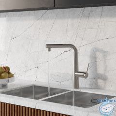 Смеситель для кухни с фильтром и выдвижным изливом, сатин, Pure, IDDIS, PURBNPFi05N