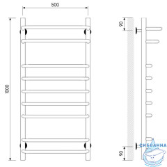 Полотенцесушитель водяной Laris Стандарт П9 100х50 (нижнее подключение)
