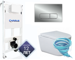 Инсталляция для унитаза Charus CC.300.80.01 с кнопкой смыва Charus Elegia FP.320.21.01 хром глянцевый,  с унитазом LYon 2.0 (с сиденьем Soft Close (микролифт)