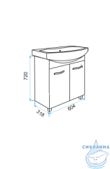Тумба напольная 1Marka Вита 65 (2 дверки) с раковиной Балтика 65 белый глянец