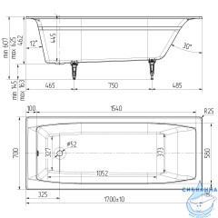Чугунная ванна Универсал Эталон 170х70 с ножками