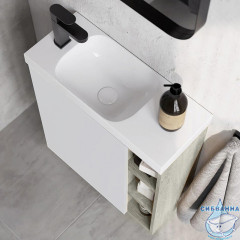 Тумба Aqwella Alba 60 L белый/светлый камень с с раковиной Compact Slim 60