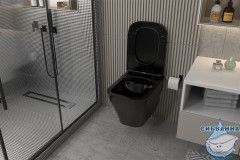 Комплект подвесной унитаз ABBER Rechteck AC1201MB черный матовый с инсталляцией AC0105 и кнопкой AC0120MMG золото матовое