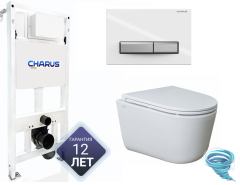 Инсталляция для унитаза Charus CC.300.80.01 с кнопкой смыва Charus Raiden FP.321.WBN.01 белый/хром,  с унитазом LYon 2.0 (с сиденьем Soft Close (микролифт)