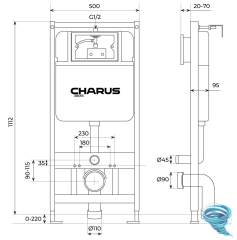 Инсталляция для унитаза Charus CC.300.80.01 с кнопкой смыва Charus Minimalista FP.310.DW.01 черный матовый,  с унитазом LYon 2.0 (с сиденьем Soft Close (микролифт)