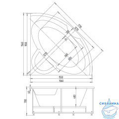 Акриловая ванна Aquatek Поларис-2 155х155 с каркасом