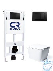 Инсталляция для унитаза Charus CC.300.80.01 с кнопкой смыва Charus Minimalista  черный матовый,  с унитазом Charus Alva Rimless EWC700-114WT (с сиденьем Soft Close (микролифт)