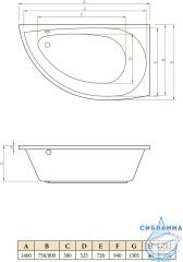 Акриловая ванна C-BATH Aqua 140x80 L с каркасом