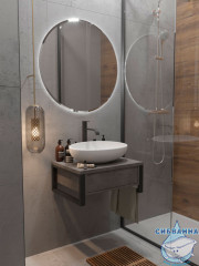 Тумба подвесная 1Marka GRUNGE LOFT 60П (1 ящик) Бетон темно-серый с раковиной Sanita Luxe Инфинити 60