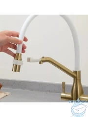 Смеситель кухни Frap F4397-3 (сатин золотой/белый)