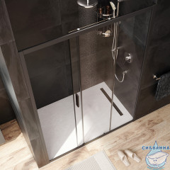 Дверь в нишу AM.PM Gem  W90G-140-1-195BT 140 см профиль черный, стекло прозрачное