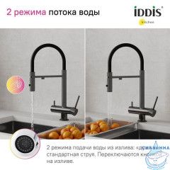 Смеситель для кухни с фильтром и гибким изливом, графит, Ace, IDDIS, ACEGMFFi05