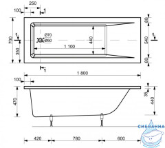 Ванна из искусственного камня Calypso Sofia 180х70