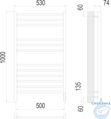 Полотенцесушитель электрический Terminus Сицилия П12 50х100 (с возможностью скрытого подключения, подключение справа)