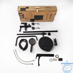 Комплект смесителей 2 в 1: Душевая система с тропическим душем с изливом и смеситель для настольного умывальника, черный матовый, Rora, Milardo, ROR0004M70