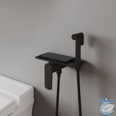 Встраиваемый смеситель с гигиеническим душем, полка, черный, Axes, IDDIS, AXEBLSHi08