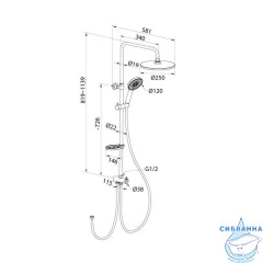 Душевой гарнитур с тропической лейкой, глянцевый хром, Ideal Spa, Milardo, ILSSB3FM76