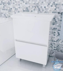 Тумба напольная 1Марка Aris 70Н (2 ящика)  с раковиной Фостер 70 белый глянец