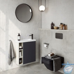 Тумба Aqwella Alba 60 R серый/светлый камень с раковиной Compact Slim 60