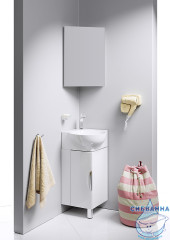 Тумба угловая Aqwella Classic Рио 45 с раковиной Дельта 45 белый глянец