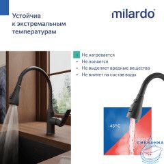Смеситель для кухни с гибким изливом, черный матовый, Poli, Milardo, POLBL0FM05