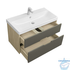Тумба Акватон Оливия 90 с раковиной Адриана 90 серый/дуб ойстер