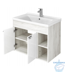 Тумба подвесная Акватон Флай 80 белый/дуб крафт с раковиной Миранда 80