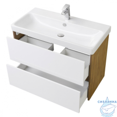 Тумба Акватон Сканди 90 белый/дуб рустикальный, с раковиной Адриана 90