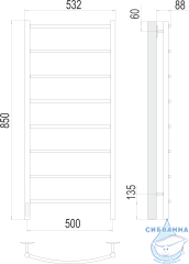 Полотенцесушитель электрический Terminus Классик П8 50х85 (с возможностью скрытого подключения, подключение слева)