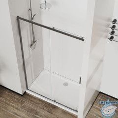 Дверь в нишу Vincea City 130 профиль вороненая сталь, стекло прозрачное VDS-5CT130CLGM