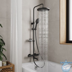 Смеситель термостатический для ванны со стойкой и тропической лейкой, черный матовый, Ideal Spa, Milardo, ILSBLTHM06