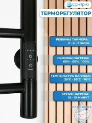 Полотенцесушитель электрический Санприз Аврора П10 50х100 (черный матовый) (подключение универсальное)