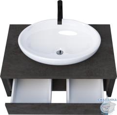 Тумба подвесная 1Marka GRUNGE LOFT 80П (1 ящик) Бетон темно-серый с раковиной  Sanita Luxe Инфинити 60