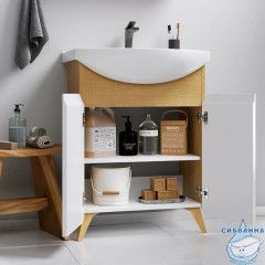 Тумба Aqwella Basic 65 дуб золотой с раковиной Элеганс 65