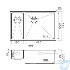 Кухонная мойка Omoikiri  Taki 69-2-U/IF-GB-R Side графит